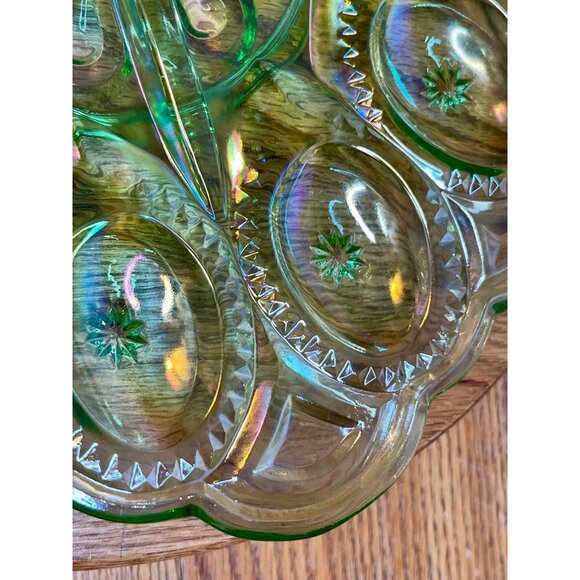 LE Smith Moon and Star Mint Green Carnival Glass Deviled Egg Plate - Picture 16 of 16